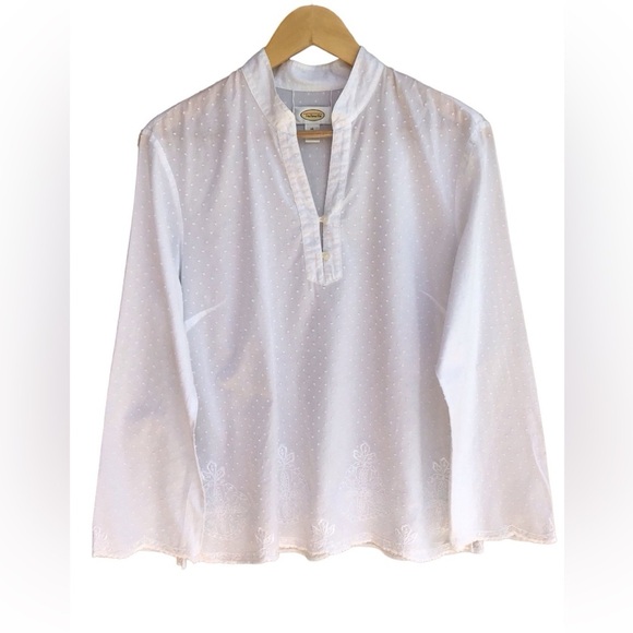 Talbots White Cotton Swiss Dot Embroidered Popover Tunic Size 16 - Picture 1 of 3